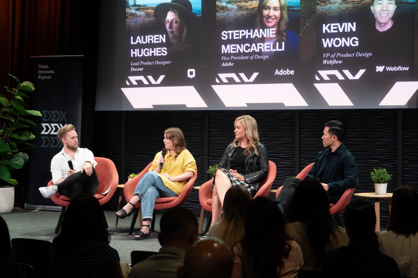 Lauren Hughes, Stephanie Mencarelli and Kevin Wong on the closing enterprise design leader panel